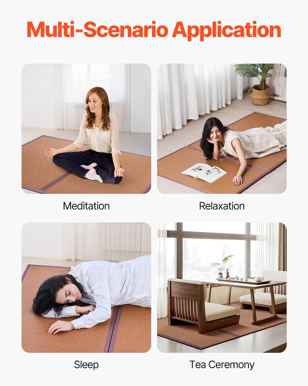 VEVOR Japanese Tatami Mat, Twin XL - 39'' x 80'' Foldable Handwoven Rattan Tatami Mat, Non-Slip & Easily Cleaned Tatami Mattress, Summer Breathable Tatami for Sleeping, Meditation, Yoga