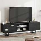 GarveeHome Industrial TV Stand for 80 in, Modern Entertainment Center with 2 Drawers, Wooden Media Cabinet with Heavy Duty Leg and Open Storage, TV Console Table for Living Room, Black