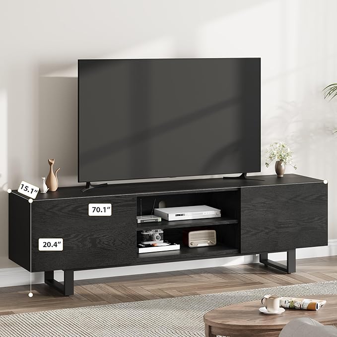 GarveeHome Industrial TV Stand for 80 in, Modern Entertainment Center with 2 Drawers, Wooden Media Cabinet with Heavy Duty Leg and Open Storage, TV Console Table for Living Room, Black