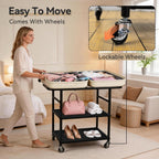 Luggage Rack for Guest Room, 3-Tier Rolling Suitcase Stand with Wheels | Metal Luggage Stand with Storage Shelf, Black Heavy Duty Luggage Holder for Home/Bedroom/Hotel, Easy to Assemble