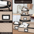China Storage Containers 5-Piece Set Moving Boxes for Dinnerware, Glasses, Plates, Mugs and Saucers Sturdy Quilted Microfiber Dish Organizer with Dividers for Seasonal Storage - Holds Set of 12, Brown