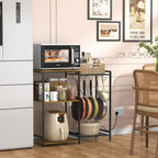 Kitchen Stand with Pots Rack, Utility Microwave Oven Stand with Storage, 5 Tiers Coffee Bar Table, Small Kitchen Bakers Rack with 6 S Hooks, Kitchen Storage Shelf Rack for Spices, Pots, Rustic Brown