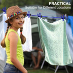 1 Pack Portable Clothesline with 12 Clothespins, Windproof Travel Clothesline Stretchy Retractable Elastic Laundry Clothes Line for Backyard, Vacation Hotel, Balcony Clothes Drying Line