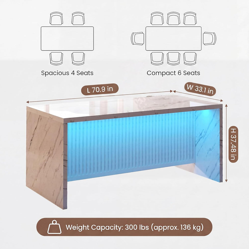 71’’ Large Faux Marble Dining Table for 6 People, 37.4’’H Tall Modern Kitchen...