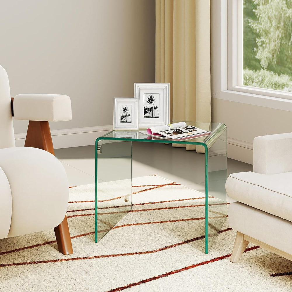 Tangkula Tempered Glass Side Table, Modern C-Shaped Bedside Table Nightstand ...