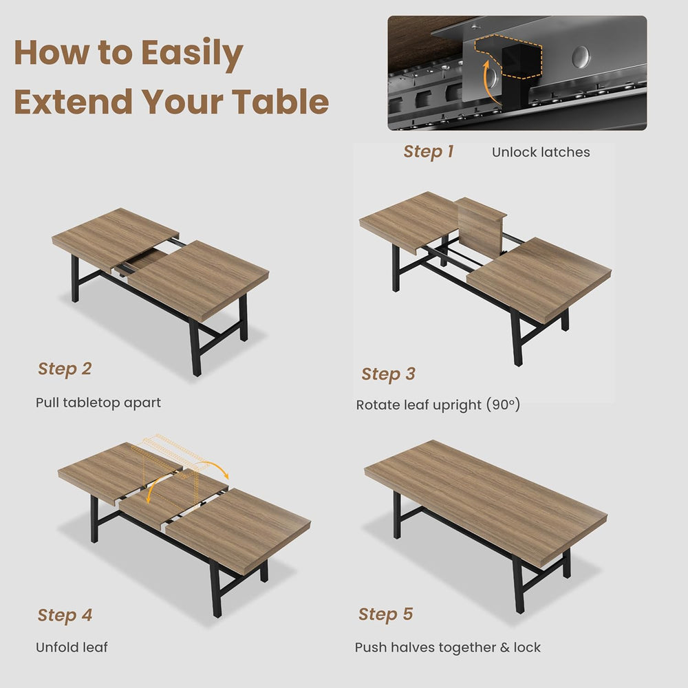 GarveeHome 63-83" Extendable Dining Table, Industrial Rectangular Dining...