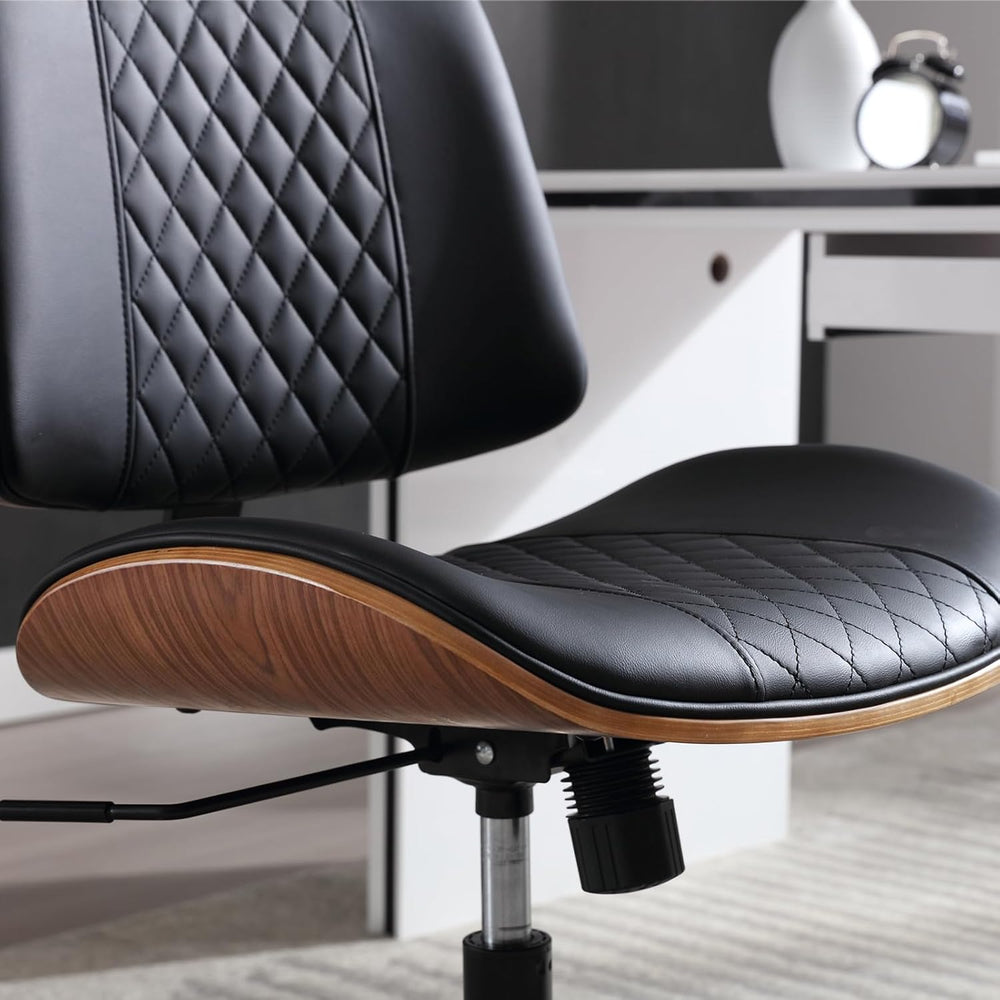 Home Office Chair No Arms with Wheels, Adjustable Height Small Desk Chair, PU...