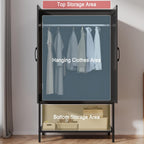 Wooden Wardrobe Closet, 2 Doors Rattan Almirah with Hanging Rail, Soft Hinge, Metal Leg and Bottom Storage Shelf, Practical Closet Organizer for Bedroom (Black)