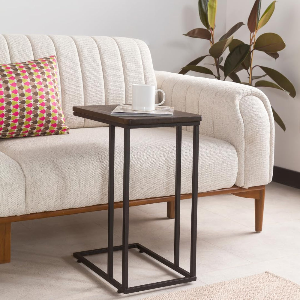 C-Shaped Handmade Solid Wood End Table, Side Table for Couches, Sofa Tables S...