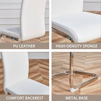 AZmac Modern Leather Dining Chairs Set of 8,Armless Kitchen Chairs,Dining Room Chairs with Upholstered Padded Seat and Sturdy Chrome Legs for Dining Room,Kitchen (Set of 8, White+PU Leather)