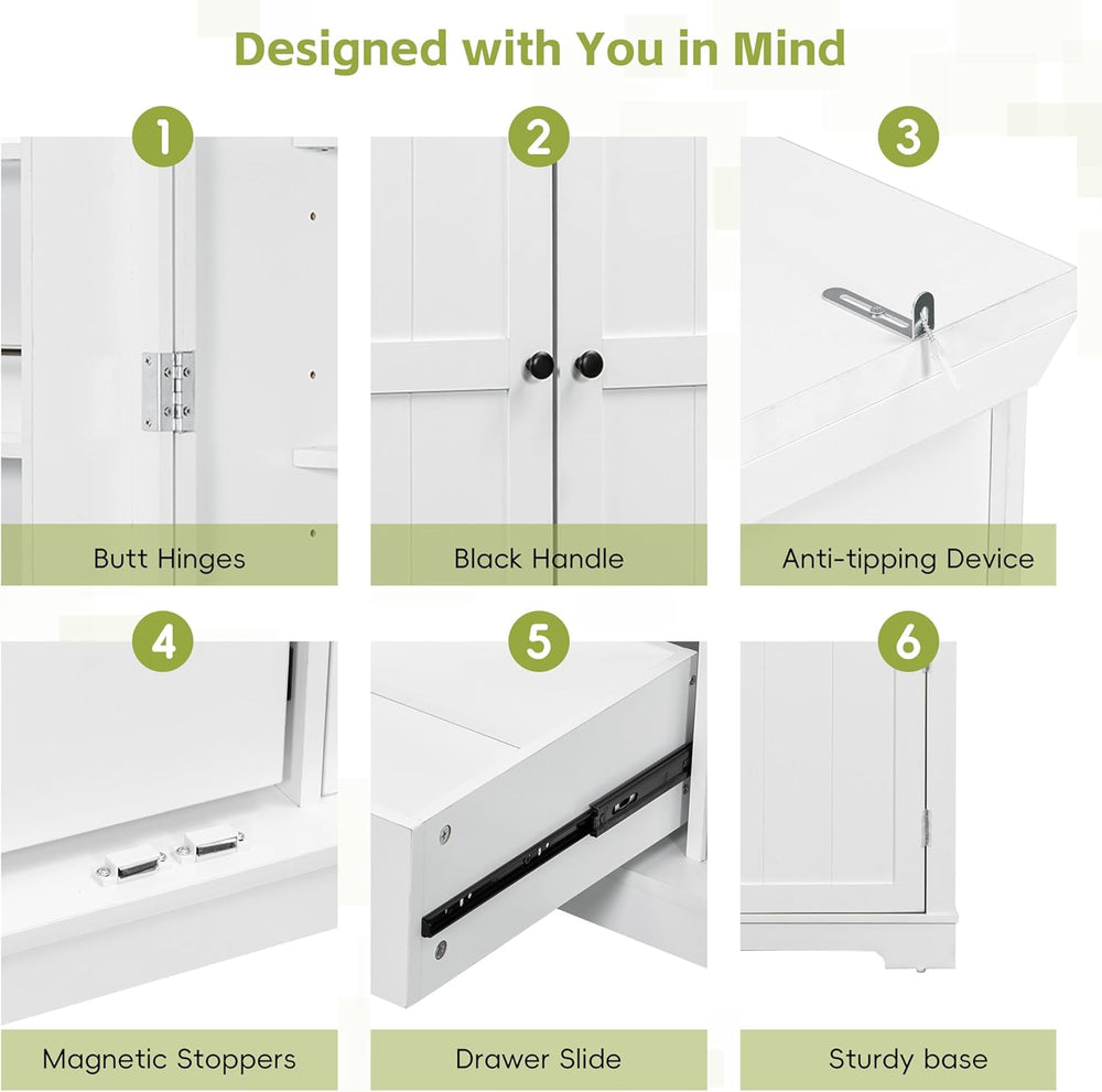 Shaker Style Kitchen Pantry with Drawers, Freestanding Storage Cupboard with ...