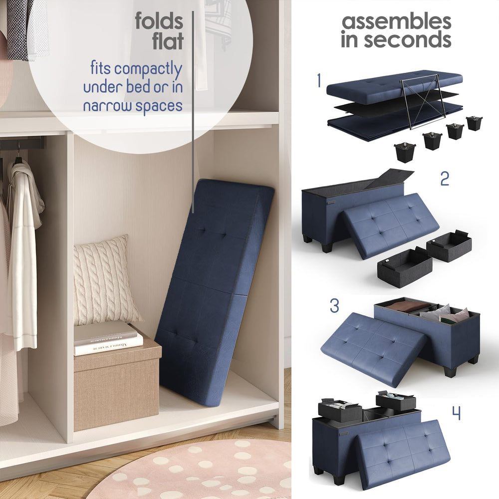 Storage Ottoman Bench with Bins, 30-in Storage Bench for Bedroom End of Bed, ...