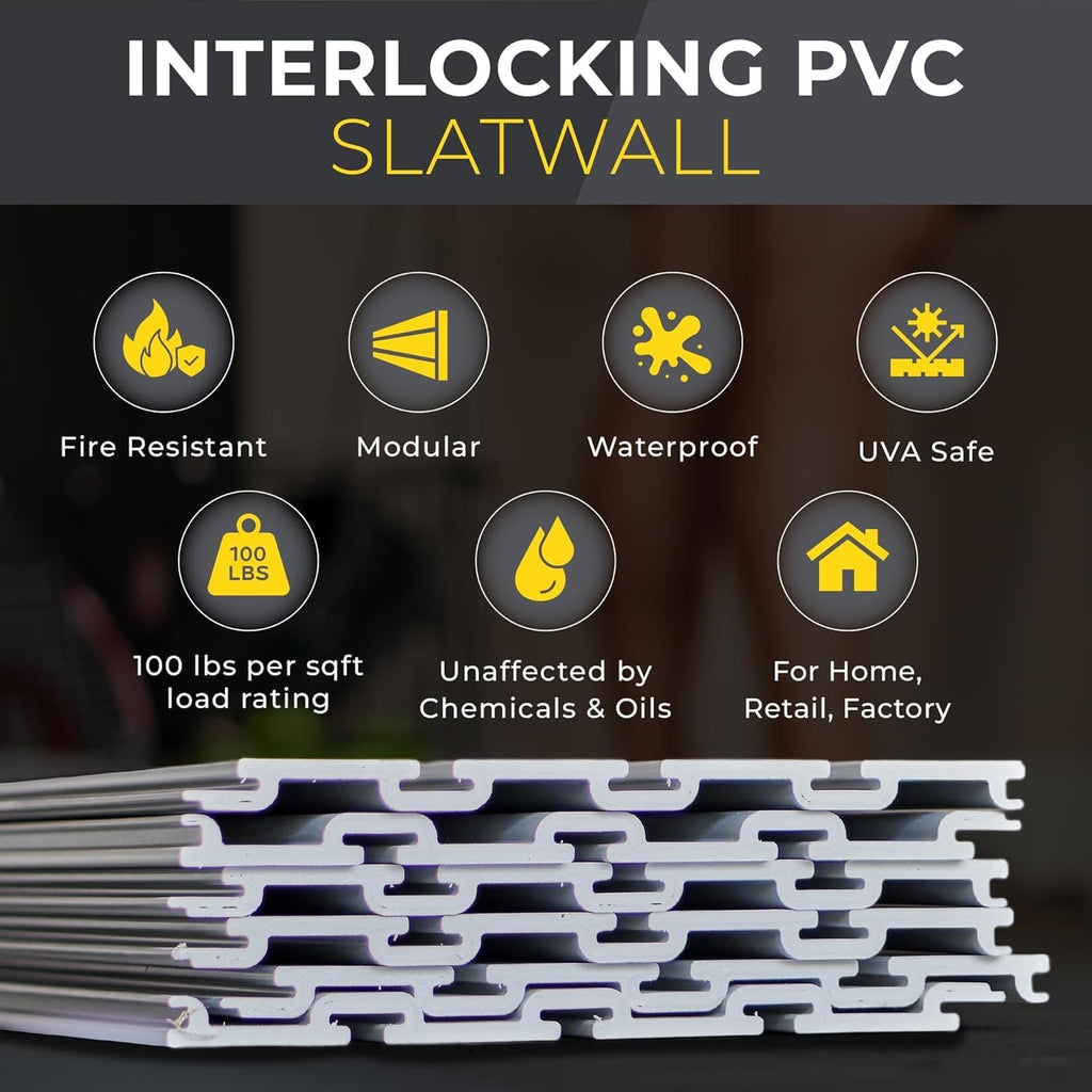 DLDIRECT 48" X 96" - Slatwall Panel Garage Organizer: Heavy Duty Wall Mounted PVC Rack, Interlocking Slat Paneling for Garage Storage, Slotwall Board, Shelves System