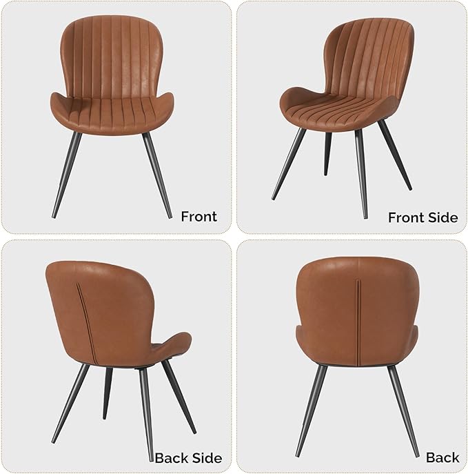 Nalupatio Dining Chairs Set of 6, Modern Dining Room Chairs Comfy Backrest Thick Upholstered Kitchen Chairs 19IN Height with Metal Legs Brown