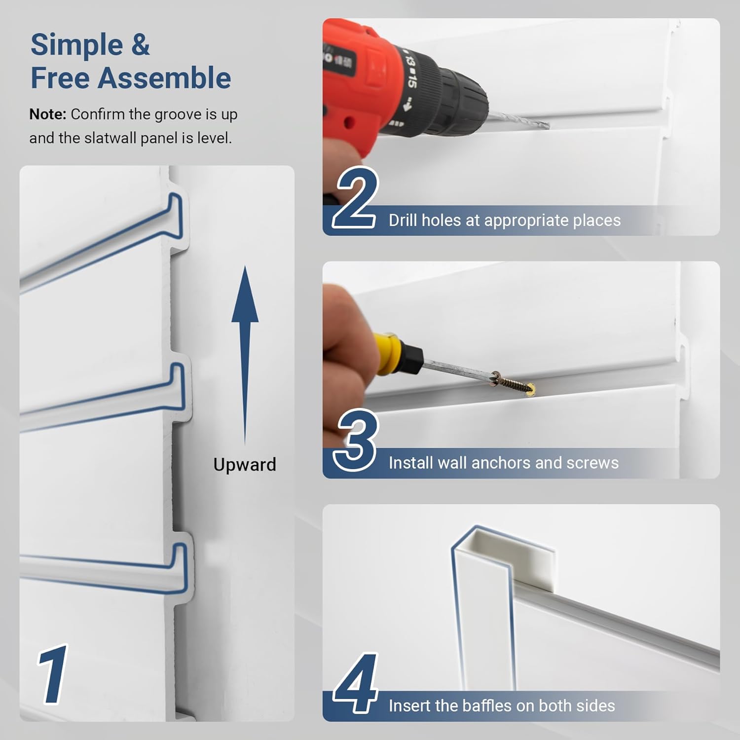 Slatwall Panel 4 FT x 4 FT, Interlocking Slat Wall Paneling, Wall Mounted PVC Wallpanel, Suitable for Garage Storage and Organizer, Slatwall Board, Shelves - White