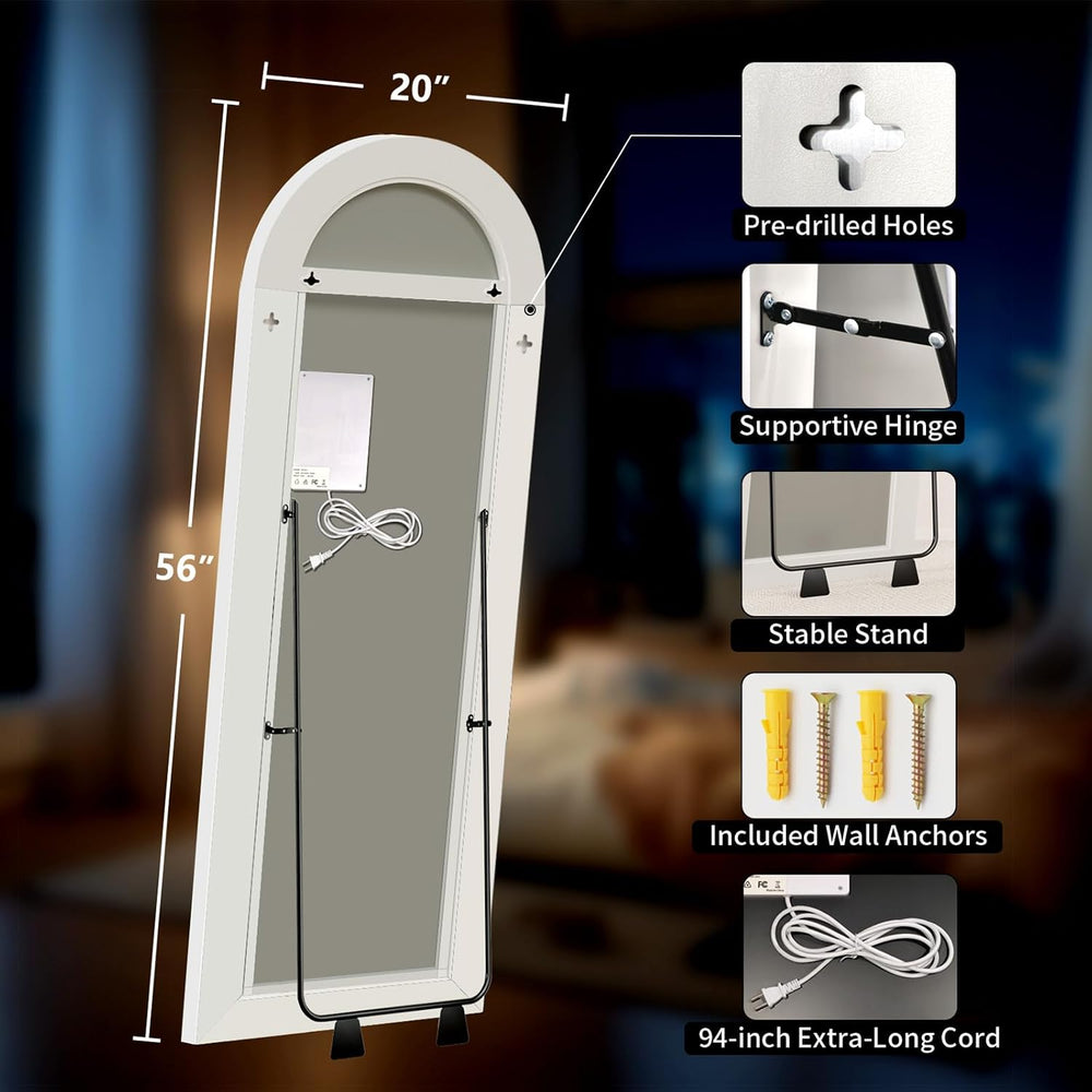 56" x 20" Arched Full Length Mirror with Lights for Bedroom