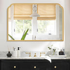 36X24 Inch Gold Bathroom Vanity Mirror for Over Sink, Modern Rounded Corner Fireplace Decor Mirror with Non-Rusting Iron Metal Framed