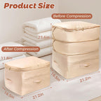 Ultra Space Saving Self Compression Organizers, 4 Pack Double Zipper Compression Packing Cubes for Bedding, Comforter Storage Bag for Blankets Duvet Quilts Pillows Queen King (Beige, X-Large)