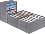 Jeans Organizer for Closet, Foldable Wardrobe Clothes Organizer with Handle, Stackable Closet Clothes Drawer Organizer Tshirts with 7 Grids for Leggings, Sweater, Jean, Pants, Grey (3 PCAK)