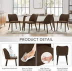 COLAMY Upholstered Dining Chairs Set of 6, Modern PU Leather Dining Room Kitchen Side Chair with Padded Seat and Wood Legs Restaurant/Cafe, Dark Brown