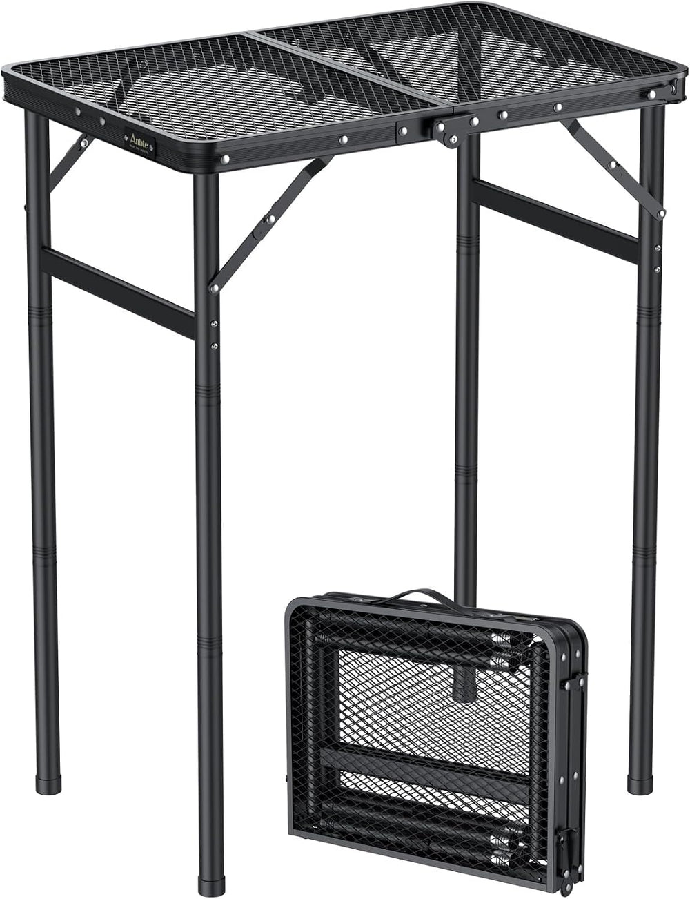 Anbte 2ft Folding Camping Grill Table Max 29.5", 3 Adjustable Height, Bl...