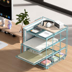Blue Desk File Organizer and Accessories, 4-Tier Paper Organizer with Vertical File Holder, Office Desk Accessories & Workspace Organizers and Desktop Storage for Office Supplies (Sky Blue)