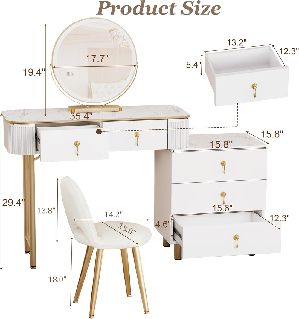 Royal Windsor Vanity Desk with LED Mirror & Chair, Flexible for Bedroom |...