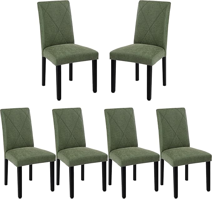 VECELO Upholstered Dining Chairs Set of 6, Modern PU Leather and Solid Wood Legs & High Back for Kitchen/Living Room- Green