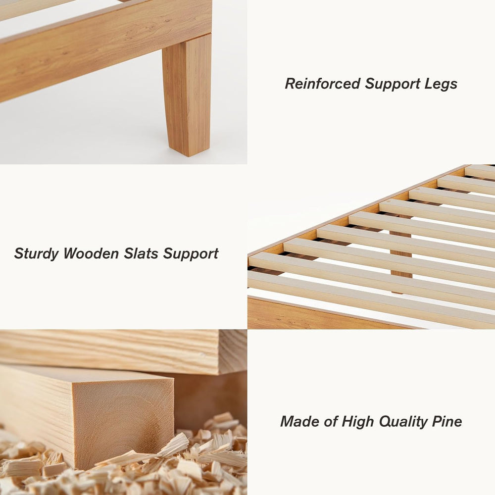 Sweetcrispy 12" Twin Bed Frames, 3.5" Thick Pine Frame, 500 lbs Cap...