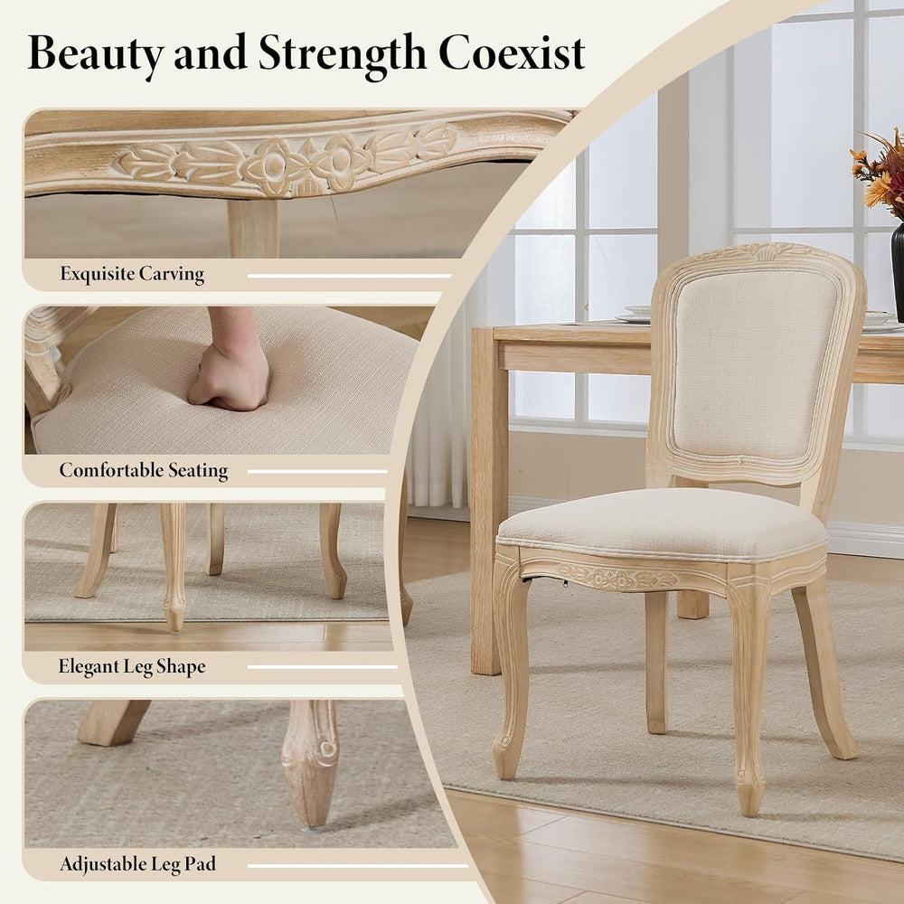 Kmax French Dining Chairs Set of 4, Farbric Upholstered Dining Chairs with El...