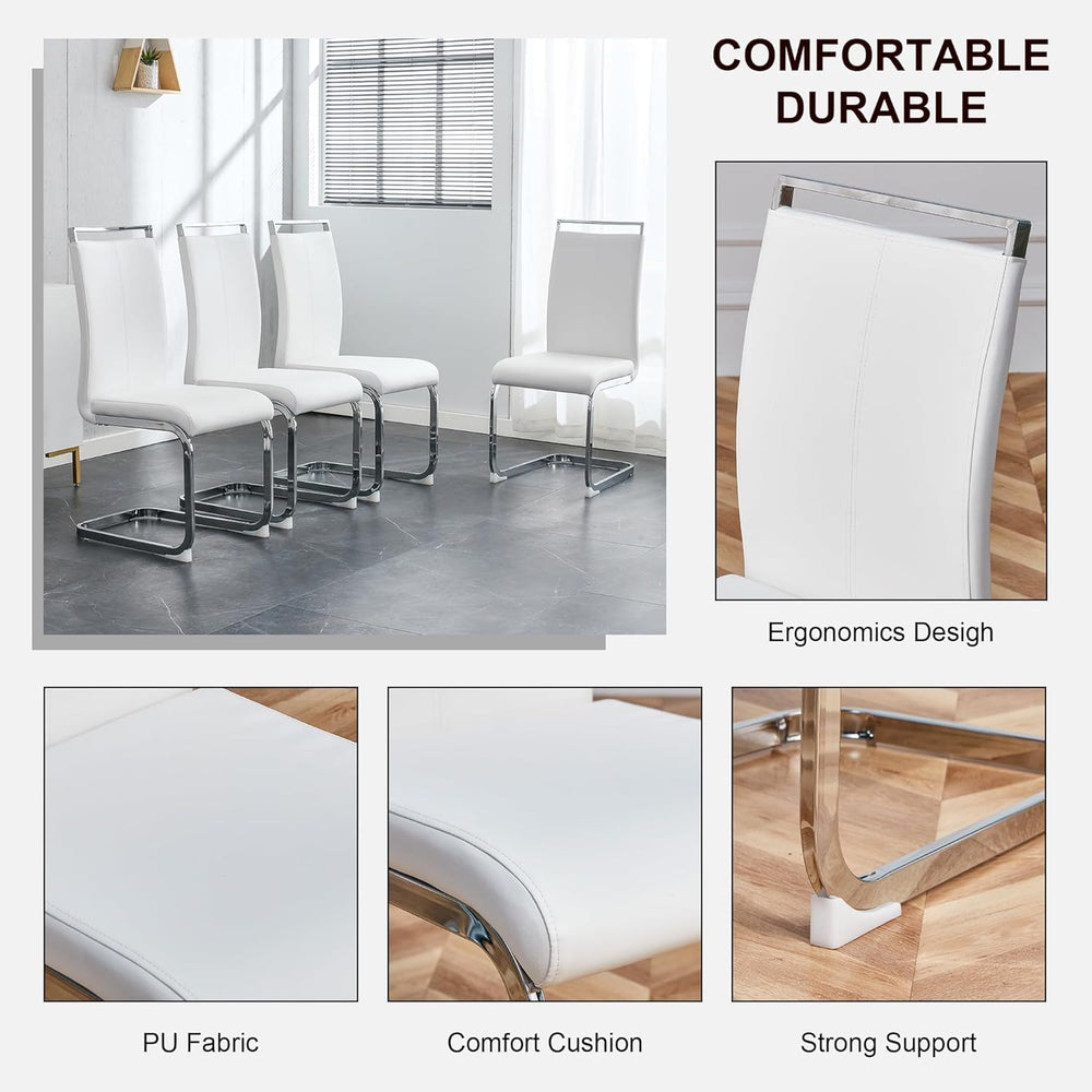 YUNDREAM Modern Marble Dining Table Set for 8,White Sliver 71''Dining...