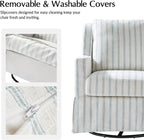 HULALA HOME Farmhouse Swivel Rocker Chair with Washable Slipcover, Blue | Swivel Rocking Accent Chair with Down Filled Cushions, Striped Fabric Upholstered Barrel Armchair for Living Room Bedroom