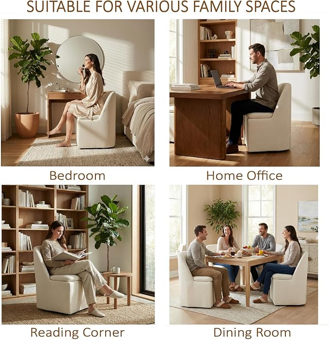 Upholstered Dining Chairs with Casters, Washable Cover Modern Dining Room Cha...