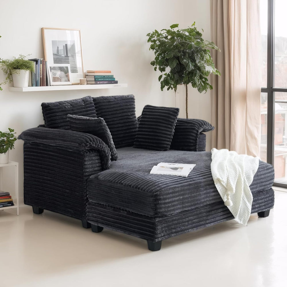 VINGLI 56" Oversized Chaise Lounge Chair, Dark Grey Comfy Corduroy Chais...
