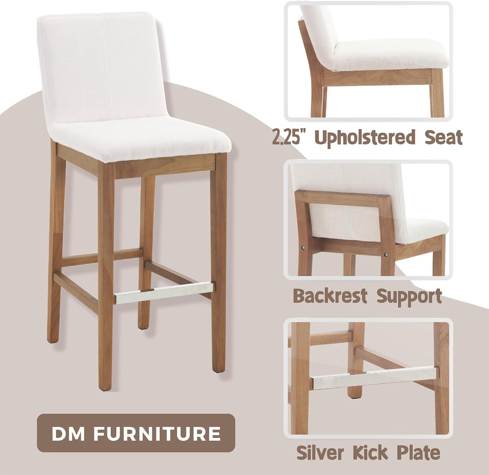 Bar Stools for Kitchen Island Set of 2, Linen Fabric Upholstered Barstools wi...