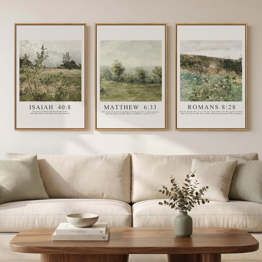 Framed Christian Bible Verse Canvas Wall Art for Living Room, Set of 3