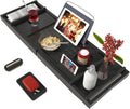 Bath Caddy Tray for Bathtub - Bamboo Adjustable Organizer Tray for Bathroom with Free Soap Dish Suitable for Luxury Spa or Reading(Black)
