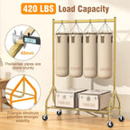 EAGMAK Heavy Duty Clothes Rack Load 420 LBS, Rolling Garment Organizer with Lockable Wheels, Standing Metal Clothing with Shelves, Portable Wardrobe Rack Sturdy Coat Rack for Hanging (Gold)
