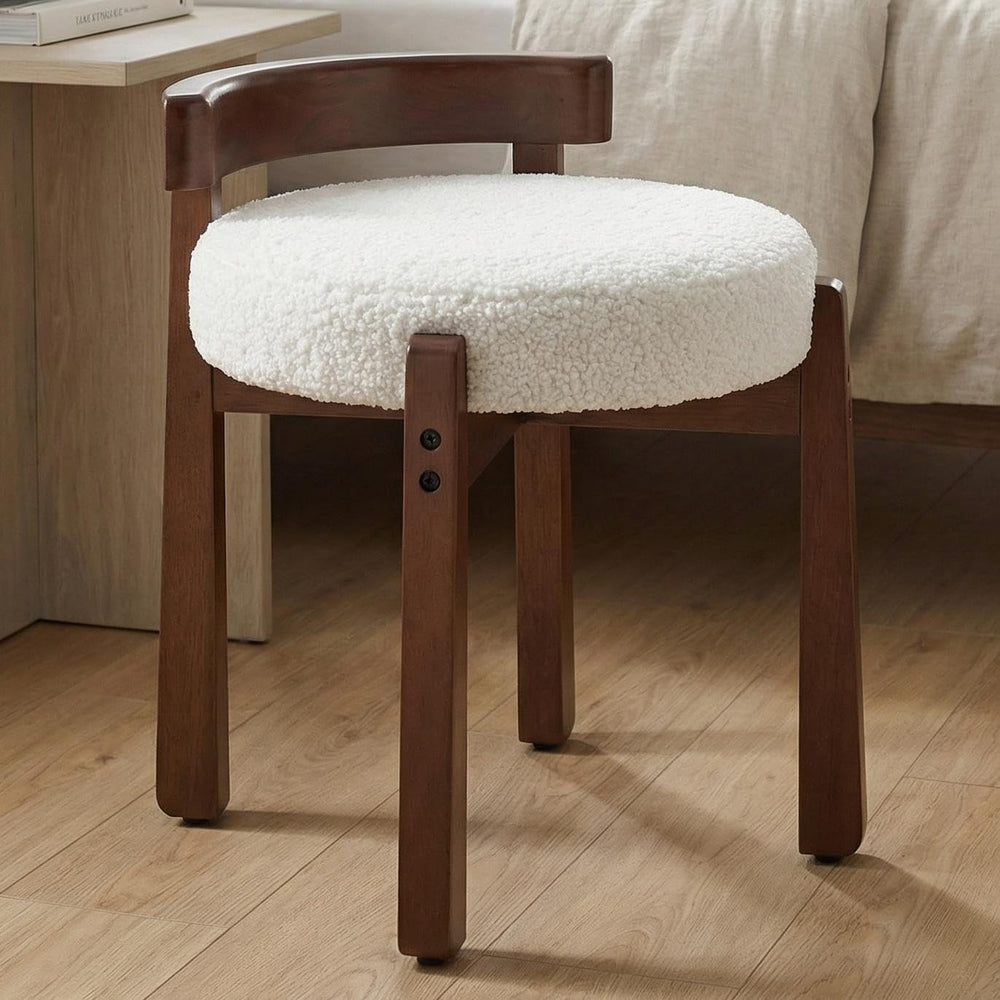 HNY Modern Boucle Ottoman : Upholstered Vanity Chair with Solid Wood Legs, Cu...