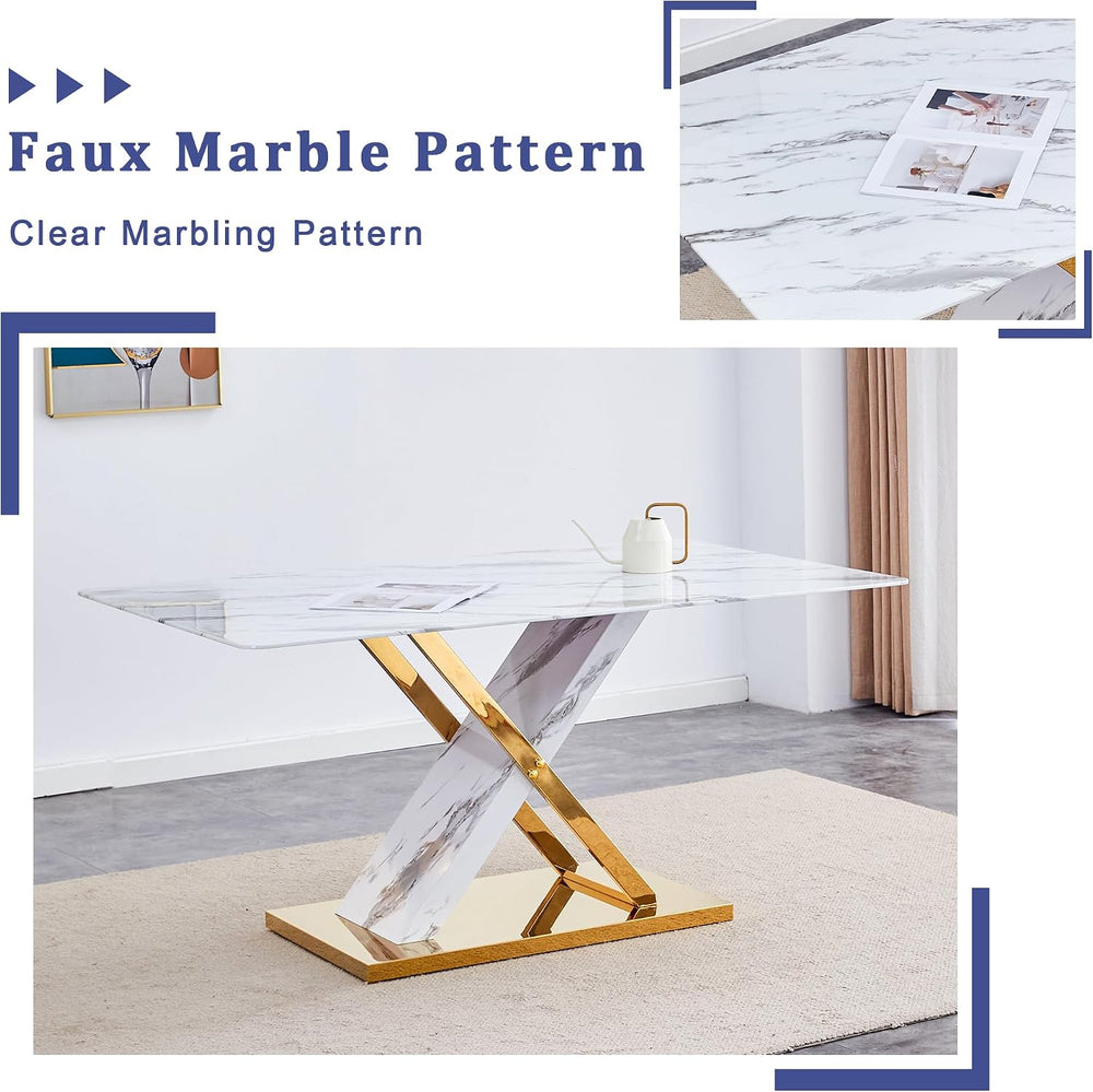 YUNDREAM Modern Marble Dining Table Set for 4,White Gold 63'' Dining ...