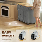 HOMCOM Kitchen Island Cart with Solid Wood Top 44" Mobile Gray | Kitchen Island Table, on Wheels, Storage Cabinets, 2 Drawers, Adjustable Shelves, Spice Rack & Towel Bar, for Dining Room