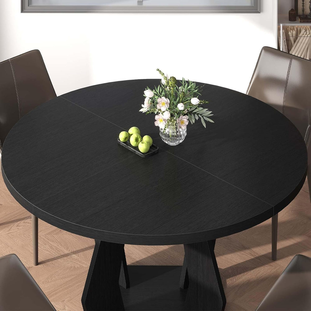 IBF Black Round Dining Table for 4-6, 47 Inch Kitchen Table with Spacious Tab...