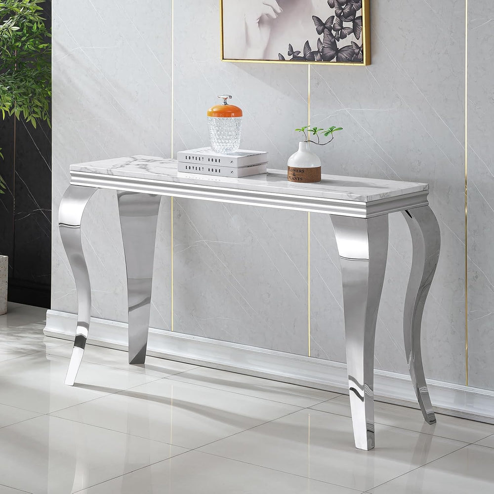 3 Piece Living Room Table Set, White Marble Coffee Table Set of 3, Modern Con...