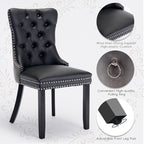 Leather Upholstered Dining Chairs Set of 6, Modern Style Kitchen Side Chairs with Nailhead Trim and Wood Leg, Metal Pulling Ring for Dining Room Living Room(Black&Grey,Set of 6)