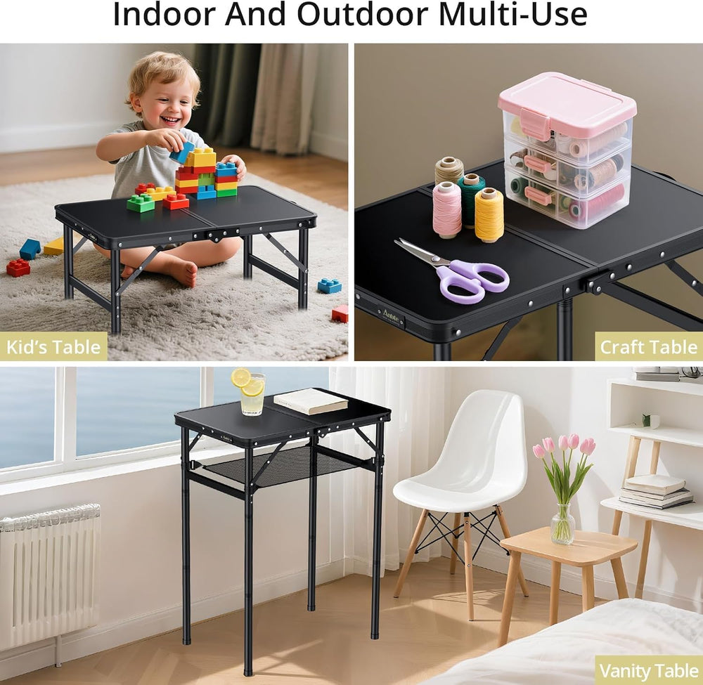 Anbte 2ft Folding Camping Table, 3 Adjustable Height Max 29.5", 23"...