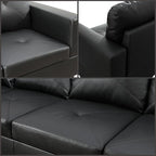 L-Shaped Sectional Sofa with Movable Chaise & Storage Ottoman, Leather 3-Piece Modular Convertible Couches for Living Room, Black