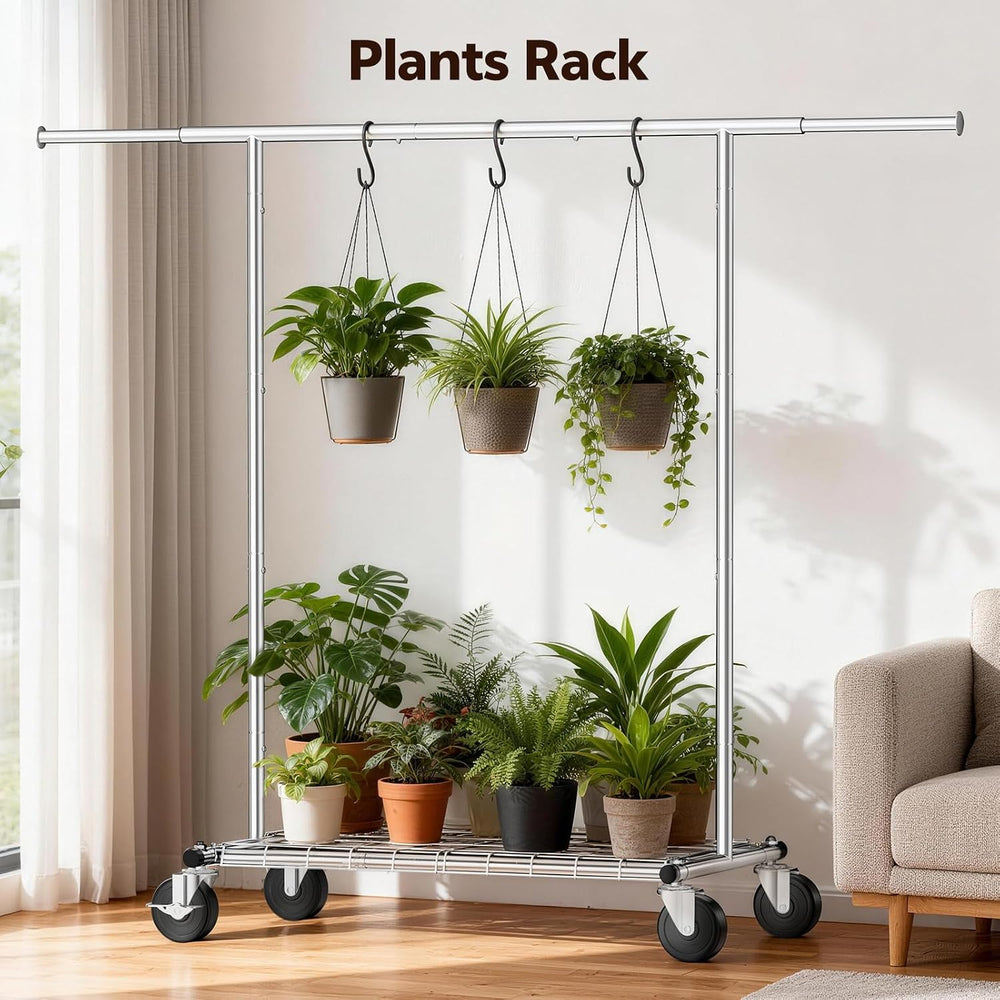 Heavy Duty Clothes Rack, Rolling Clothing Rack Load 420 LBS, Silver