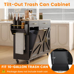 VVFLU 51.8" Kitchen Island Cart with Trash Can Storage, Kitchen Island on Wheels with Power Outlet & Drop Leaf, Rolling Kitchen Cart with Towel Rack & Spice Rack, Mobile Islands Table for Kitchen