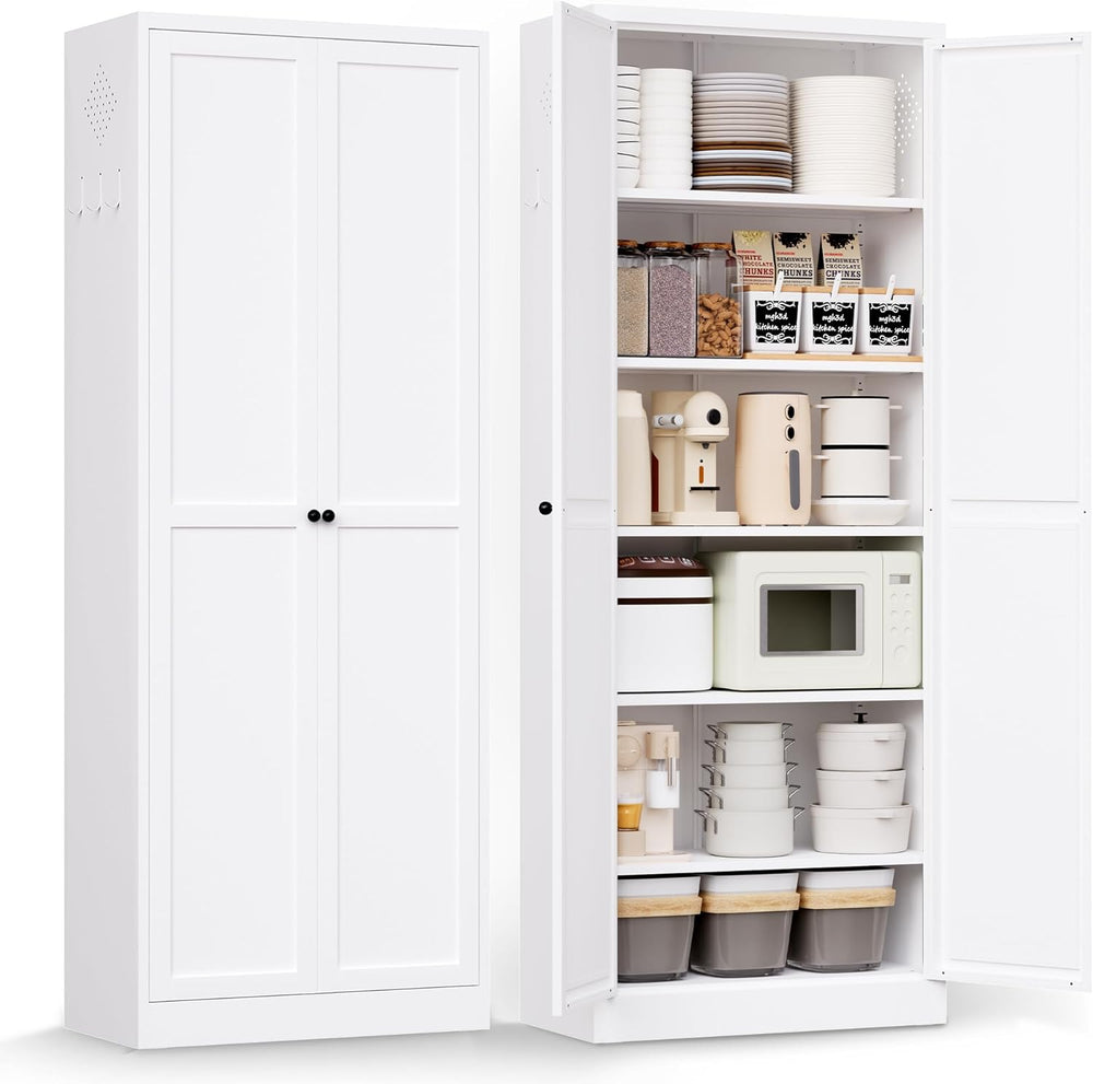 AQY Kitchen Pantry Cabinet,72" White Pantry Storage Cabinet with 5 Tier ...