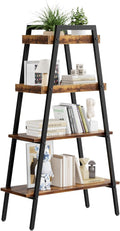 VECELO Ladder Shelf, 4-Tier Bookshelf with Enclosed Edges Design, Wooden Storage Rack Freestanding Bookcase for Living Room Home Office, Brown